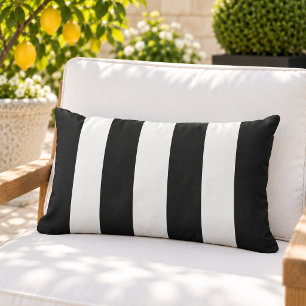 Bold Black White Wide Cabana Stripe Lumbar Pillow