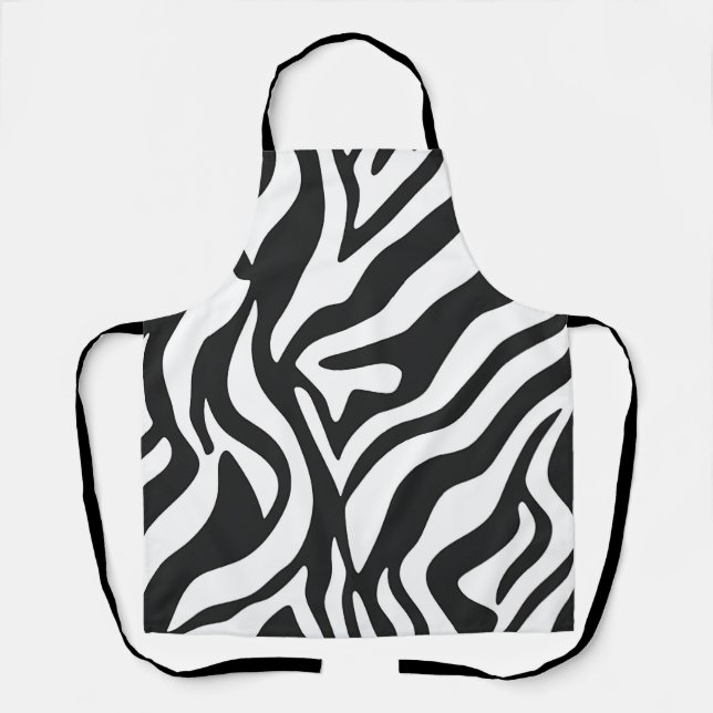 Bold Black White Zebra Stripe Wild Animal Pattern Apron (Front)