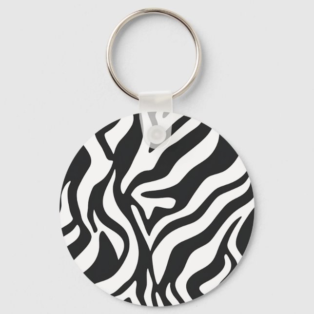 Bold Black White Zebra Stripe Wild Animal Pattern Keychain (Front)