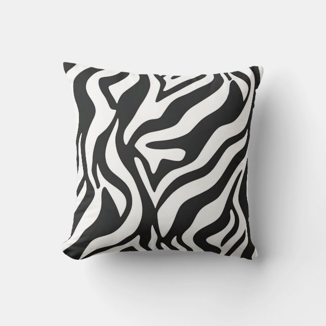 Bold Black White Zebra Stripe Wild Animal Pattern Throw Pillow (Front)