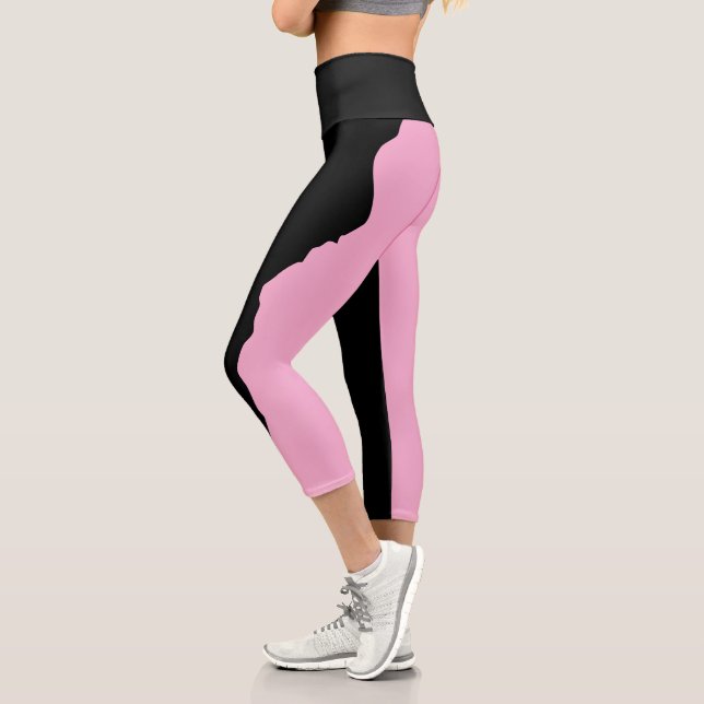 Bold Black with Soft Pink Unique Stylish Capri Leggings (Left)