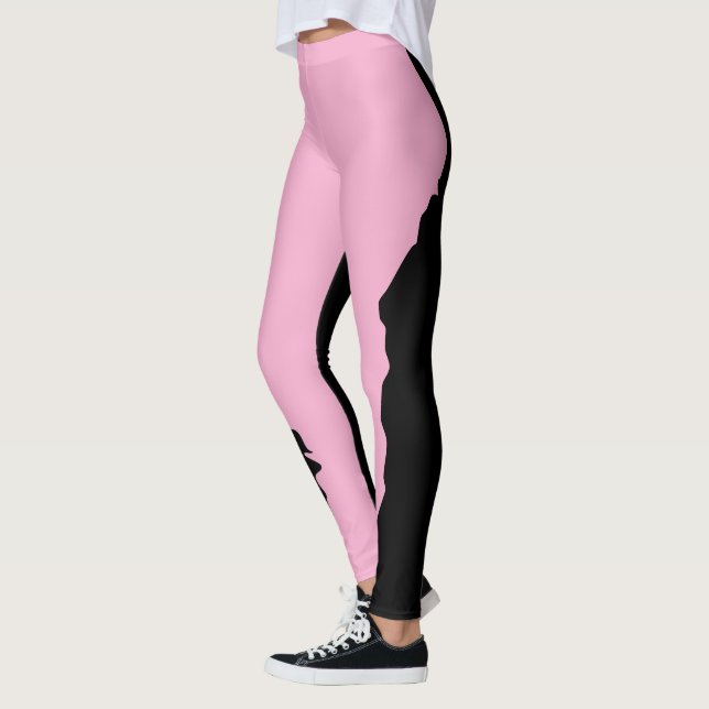 Bold Black with Soft Pink Unique Stylish Leggings (Left)
