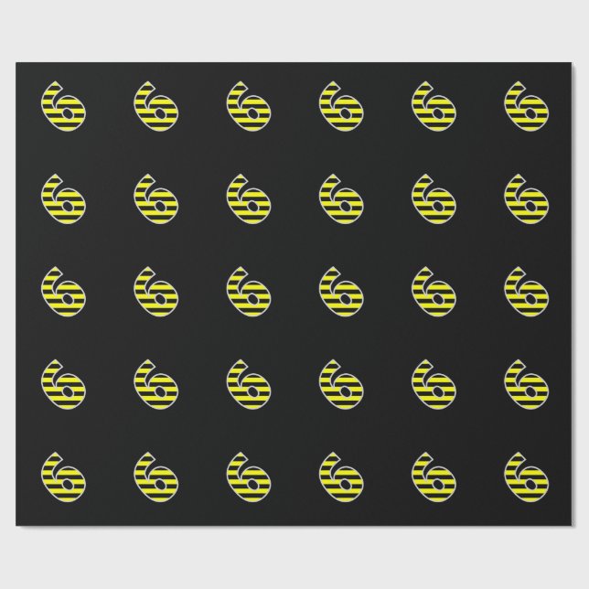 Bold, Black & Yellow Stripes 6 Event # (Birthday) Wrapping Paper (Flat)