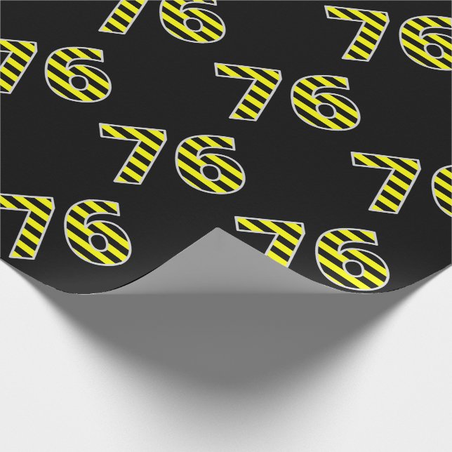 Bold, Black & Yellow Stripes 76 Event # (Birthday) Wrapping Paper (Corner)