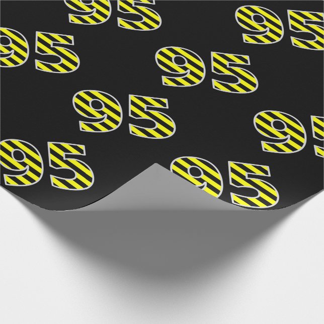 Bold, Black & Yellow Stripes 95 Event # (Birthday) Wrapping Paper (Corner)