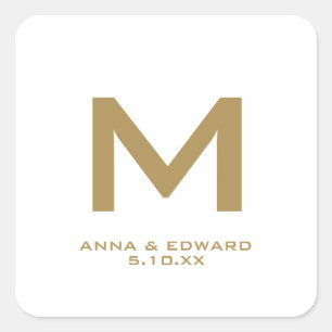 Bold Block Monogram Wedding Square Stickers