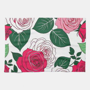 Bold Bloom Harmony - Contemporary Red & Pink Rose Kitchen Towel