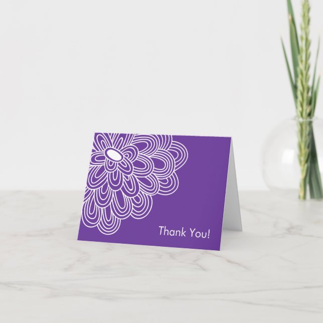 Bold Bloom Purple Bridal Shower Thank You Card (Front)