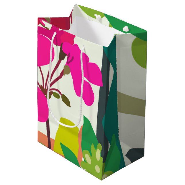 Bold Blooming Geraniums Florist Modern  Medium Gift Bag (Front Angled)