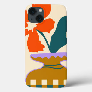 Bold Blooms in a Patterned Vase iPhone 13 Case