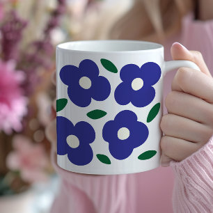 Bold Blue Abstract Retro Flower Pattern Coffee Mug