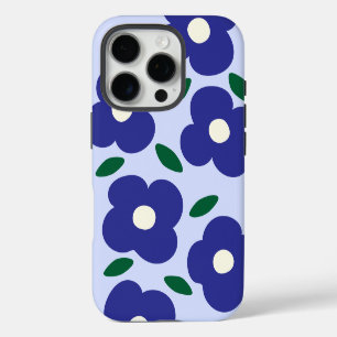 Bold Blue Abstract Retro Flower Pattern  iPhone 16 Pro Case