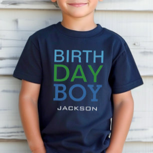 Bold Blue and Green Birthday Boy Name T-Shirt
