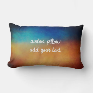 bold blue and orange distressed add your text lumbar pillow
