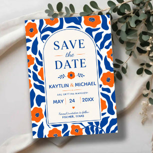 Bold Blue and Orange Floral Modern Botanical  Save The Date