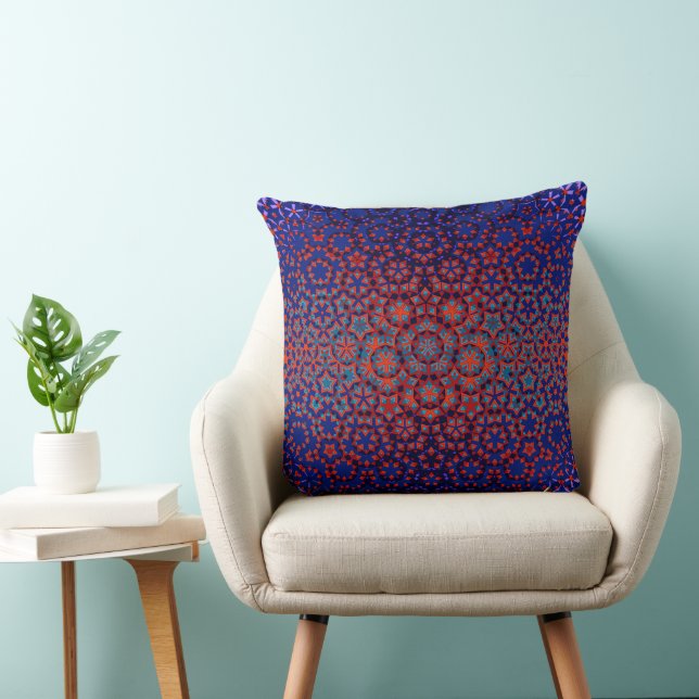 Bold Blue And Red Pattern Throw Pillow (Chair)