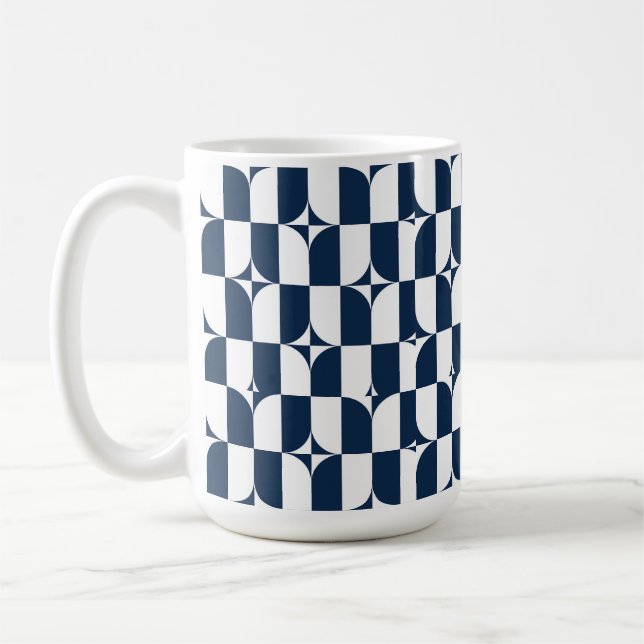 Bold Blue and White Mid-Century Modern Geometric L Coffee Mug (Left)