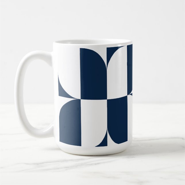 Bold Blue and White Mid-Century Modern Geometric L Coffee Mug (Left)