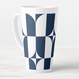 Bold Blue and White Mid-Century Modern Geometric L Latte Mug