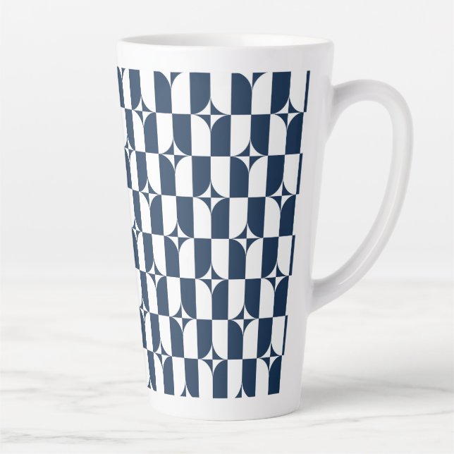 Bold Blue and White Mid-Century Modern Geometric Latte Mug (Right)