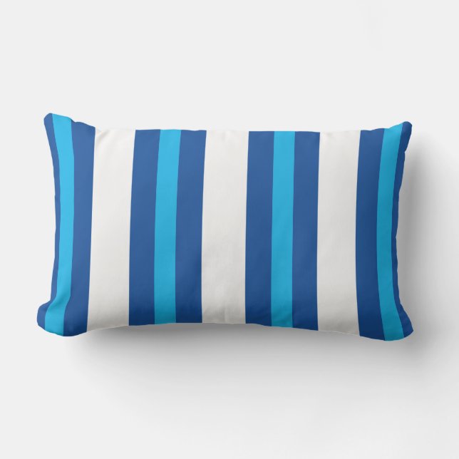 Bold Blue and White Striped Lumbar Outdoor Pillow (Front)