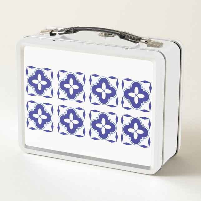Bold Blue Azulejo Metal Lunch box (Back)