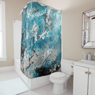 Bold Blue & Black Abstract Shower Curtain