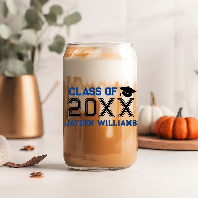 Bold Blue Black Class Of 2025 Graduation Party (Bold Blue Black Class Of 2025 Graduation Party Can Glass
)