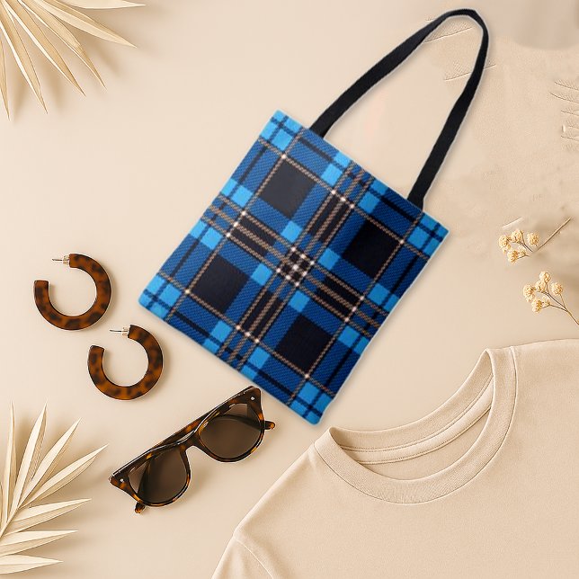 Bold Blue Black Tartan Plaid Pattern Tote Bag (Creator Uploaded)