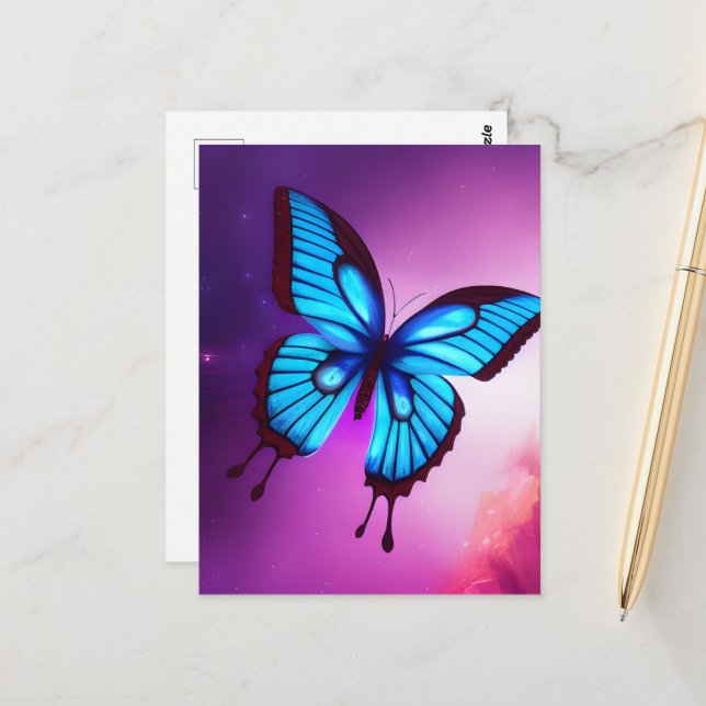 Bold Blue Butterfly Postcard (Front/Back In Situ)