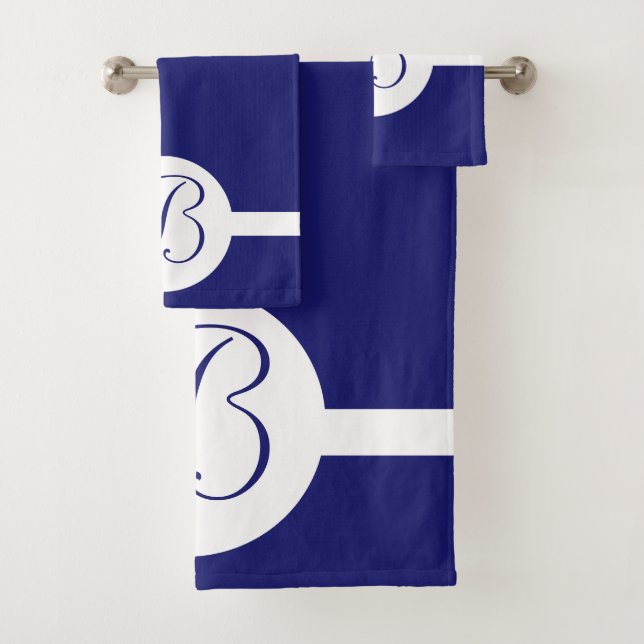 Bold Blue Circle Monogram Bath Towel Set (Insitu)