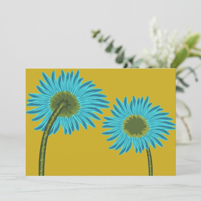 Bold Blue Daisy Art on Mustard Yellow Background  Invitation (Creator Uploaded)