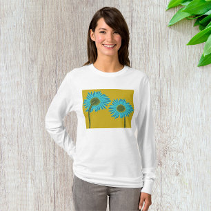 Bold Blue Daisy Art on Mustard Yellow Background  T-Shirt