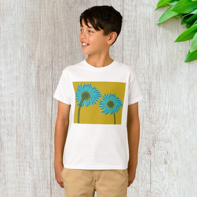 Bold Blue Daisy Art on Mustard Yellow Background  T-Shirt (Creator Uploaded)