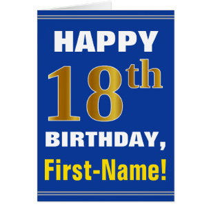 Bold, Blue, Faux Gold 18th Birthday w/ Name Card