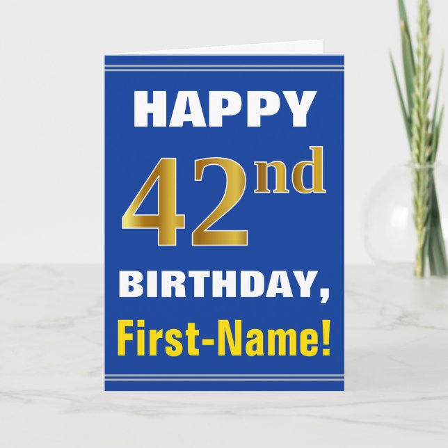 Bold, Blue, Faux Gold 42e anniversaire avec carte  (Devant)