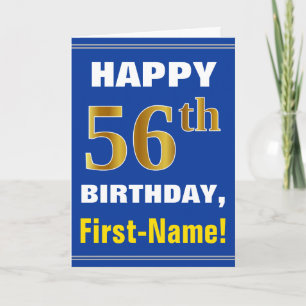 Bold, Blue, Faux Gold 56th Birthday w/ Name Card
