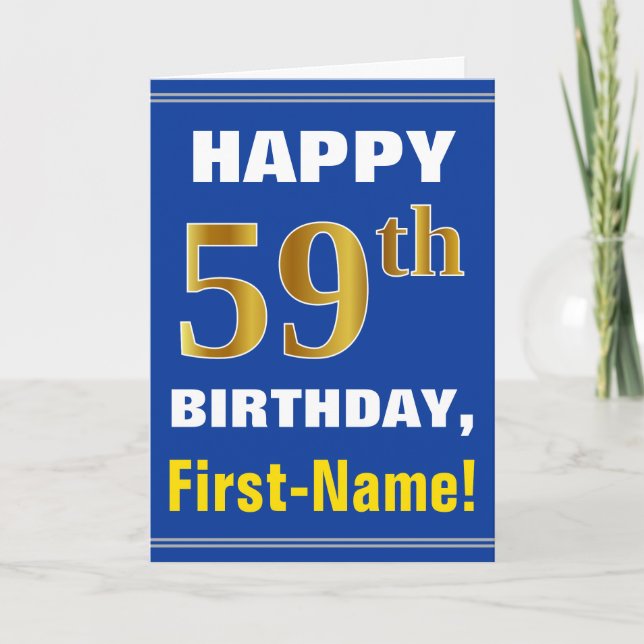 Bold, Blue, Faux Gold 59e anniversaire avec carte  (Devant)