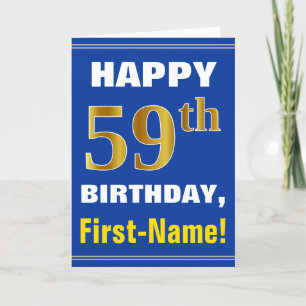 Bold, Blue, Faux Gold 59th Birthday w/ Name Card