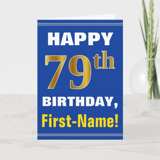 Bold, Blue, Faux Gold 79e anniversaire avec carte  (Devant)