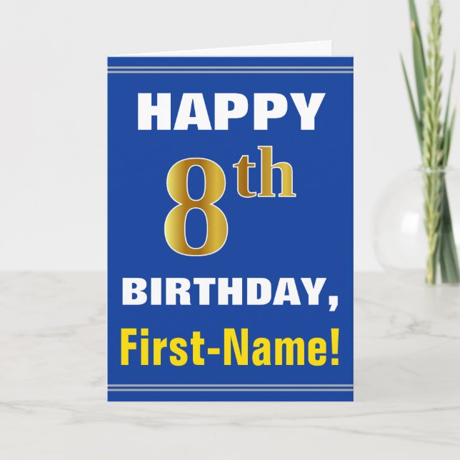 Bold, Blue, Faux Gold 8e anniversaire avec carte d (Devant)