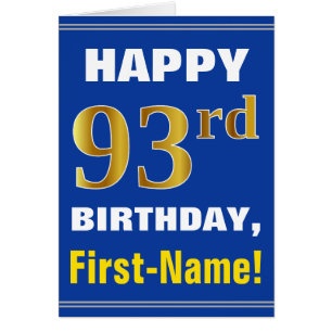 Bold, Blue, Faux Gold 93e anniversaire avec carte 