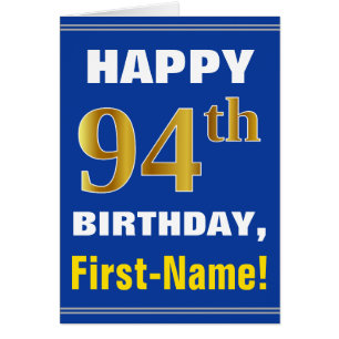 Bold, Blue, Faux Gold 94e anniversaire avec carte 