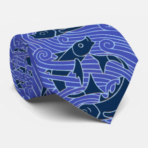 Bold Blue Fish Swimming Tie