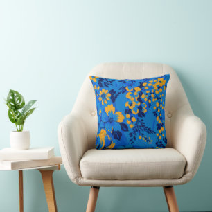 Bold Blue Garden – Vibrant Floral Pattern Throw Pillow