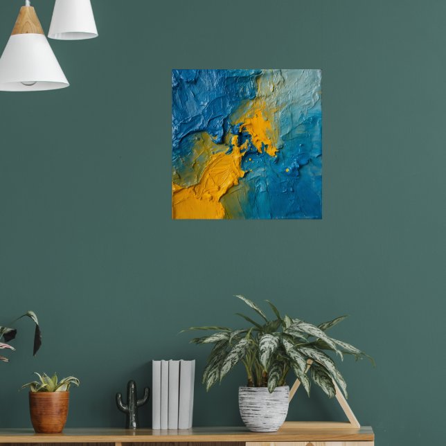 Bold Blue & Gold Impasto Abstract Art Poster | Tex (Living Room 1)