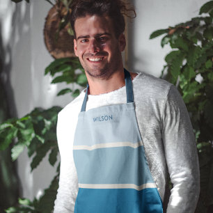 Bold Blue Gradient Stripe Monogram Apron