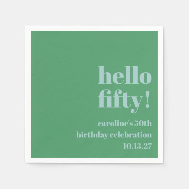 Bold Blue Green Cute Modern Custom 50th Birthday Napkin (Front)