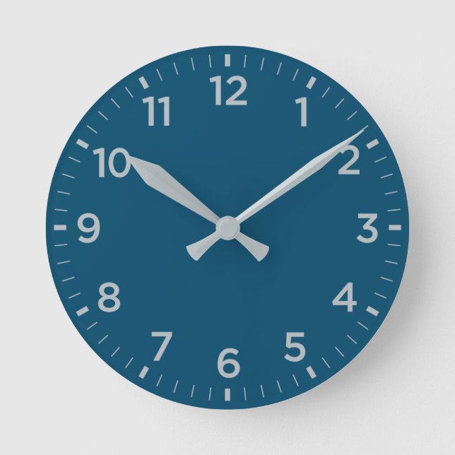 Bold Blue Grey Gloss Minimalist Round Wall Clock (Front)