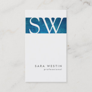 Bold Blue Grunge Stripe Monogram Business Card